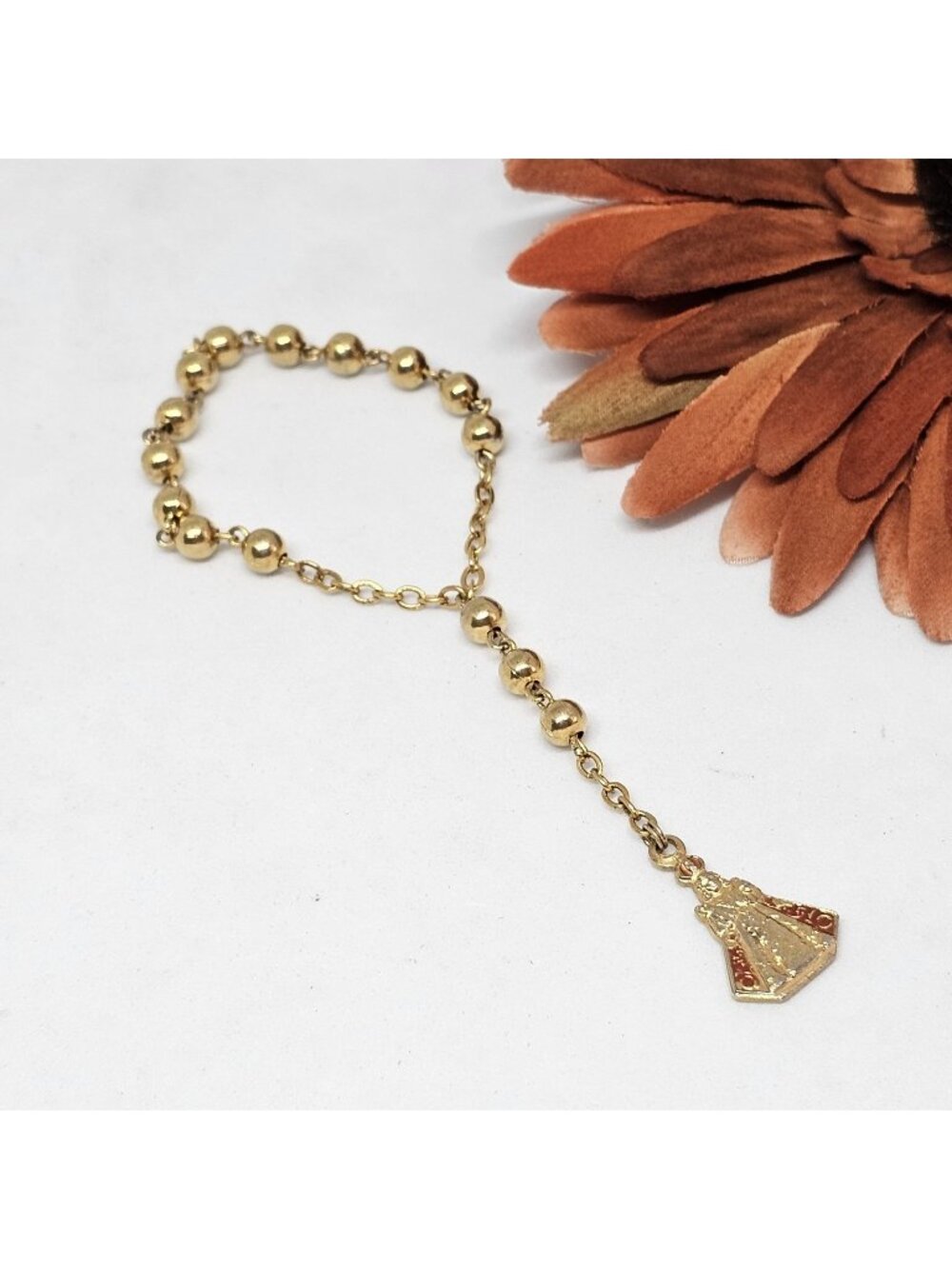 Vintage Gold Tone Catholic Palm Rosary Metal Beads